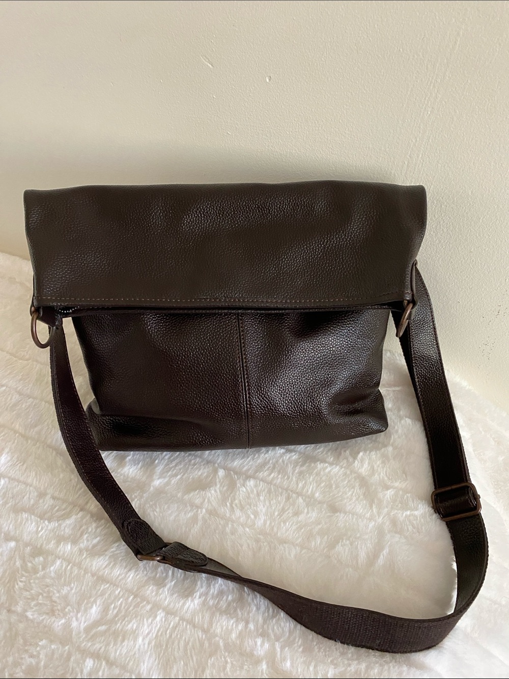 Daifuku Brown Leather Foldover Flap Shoulder Bag - Gorgeous Leather Bag
